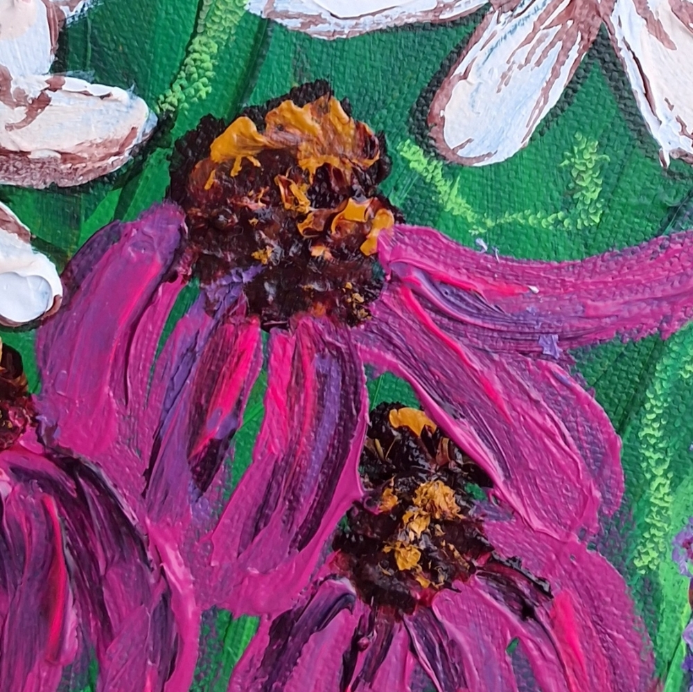 "Daisy Days" Original Artwork Diptych - Daisies & Magenta Coneflowers (2) 6 X 6 - Picture 6 of 8